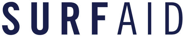 The image displays the word "SURFAID" in bold, uppercase navy blue letters on a transparent background.