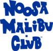Blue, playful text reads “Noosa Malibu Club” with asterisks between the words. The font is bold and whimsical, giving a retro or surf-themed feel. The background is transparent.