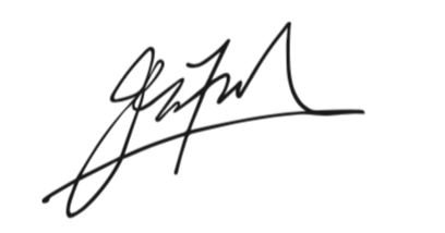 A stylized, cursive black signature on a white background, featuring sweeping lines and loops.